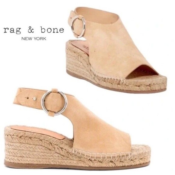 Rag & Bone Calla Wedge Sandals Women Size US 8 EU 38 Beige Espadrille Dune Suede - Picture 1 of 7